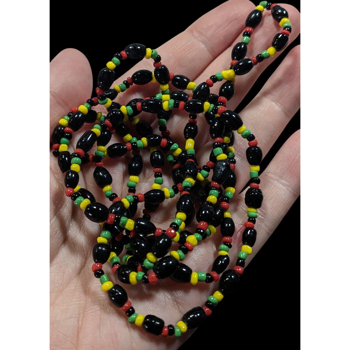 Handmade Black Red Yellow And Green Glass Beaded Necklace
