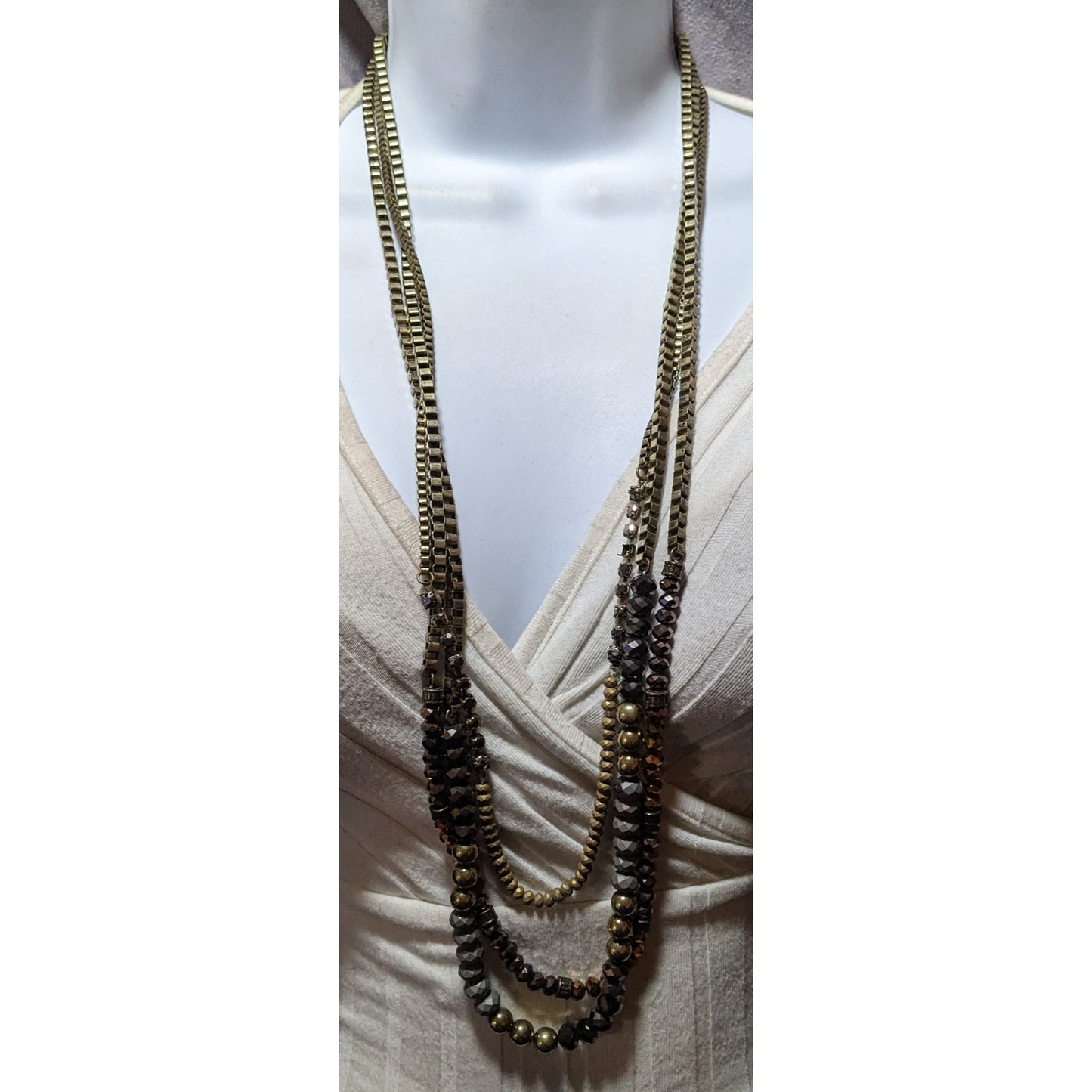 Multilayer Glam Box Link Beaded Statement Necklace