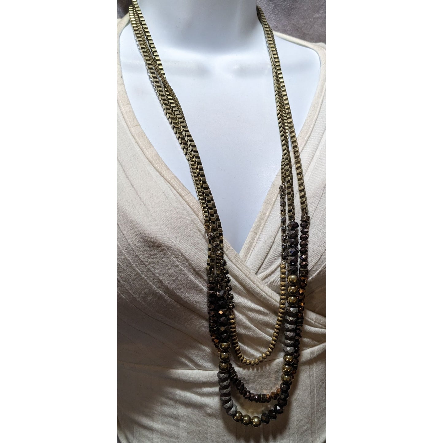 Multilayer Glam Box Link Beaded Statement Necklace