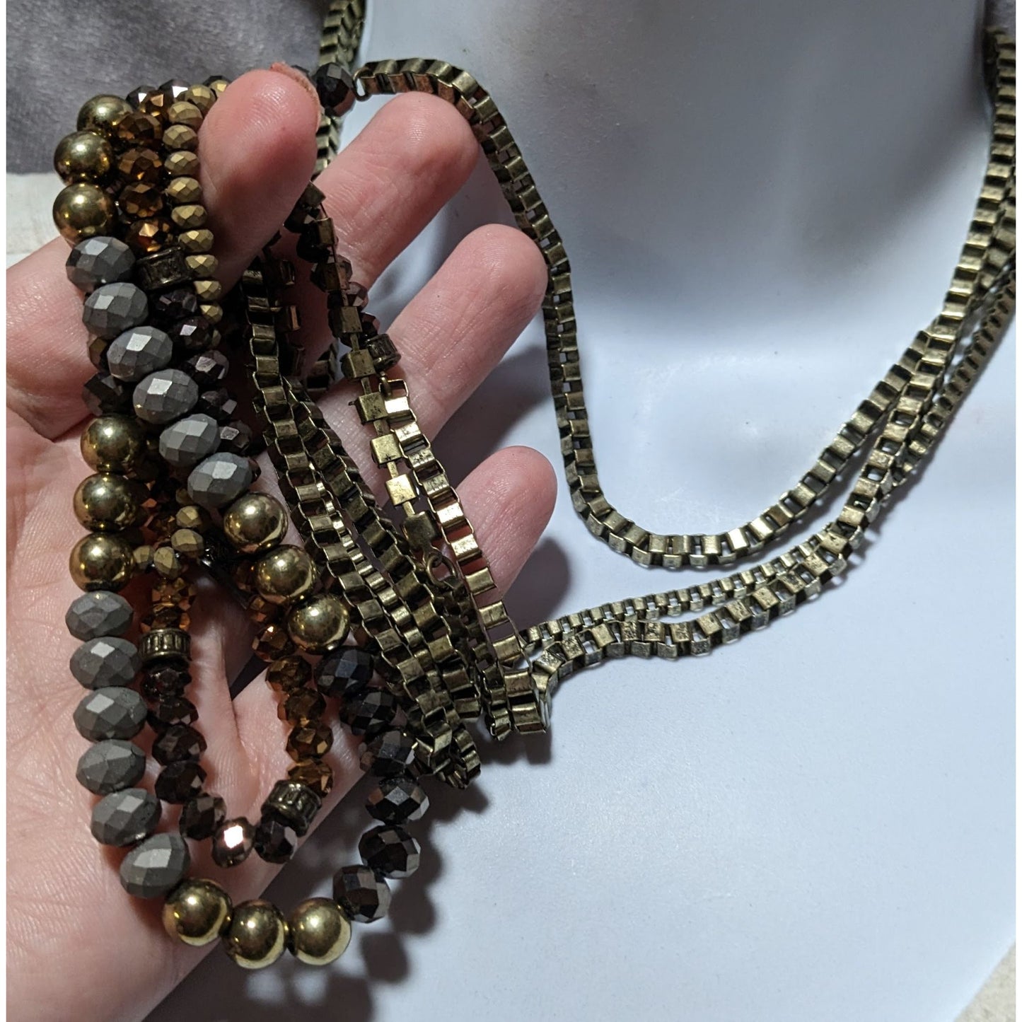 Multilayer Glam Box Link Beaded Statement Necklace