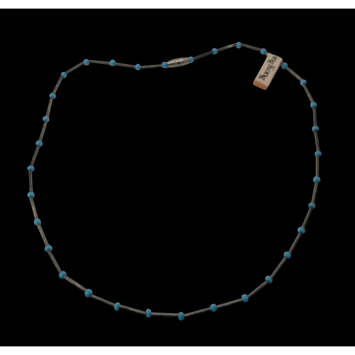 Vintage Minimalist Mod Blue Silver Beaded Necklace Hong Kong NWT