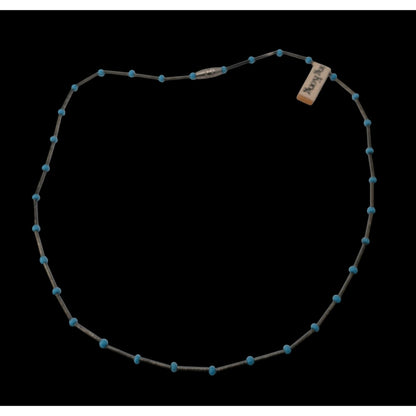 Vintage Minimalist Mod Blue Silver Beaded Necklace Hong Kong NWT