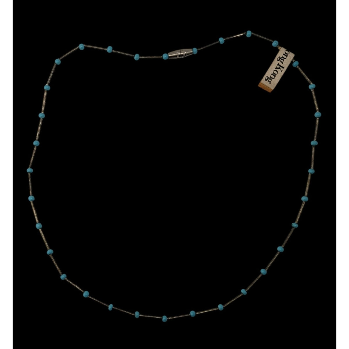 Vintage Minimalist Mod Blue Silver Beaded Necklace Hong Kong NWT