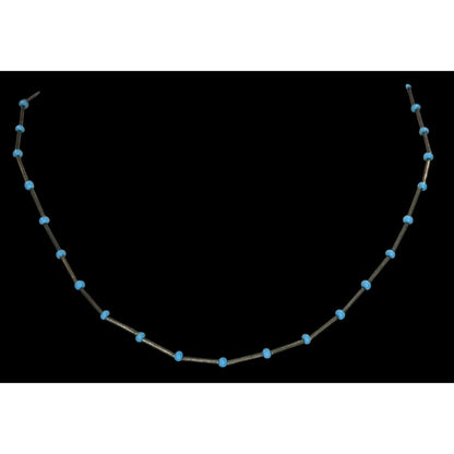 Vintage Minimalist Mod Blue Silver Beaded Necklace Hong Kong NWT