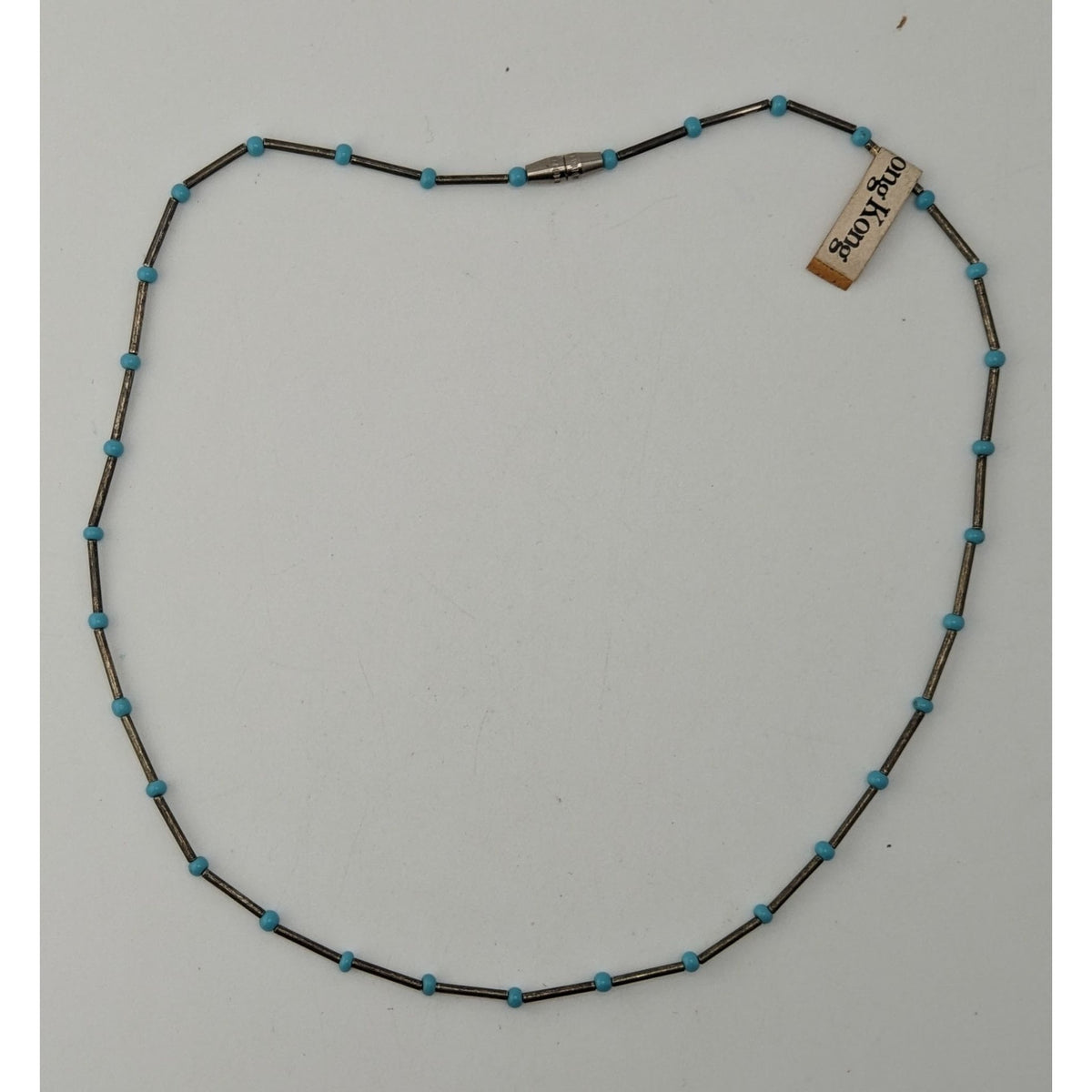 Vintage Minimalist Mod Blue Silver Beaded Necklace Hong Kong NWT