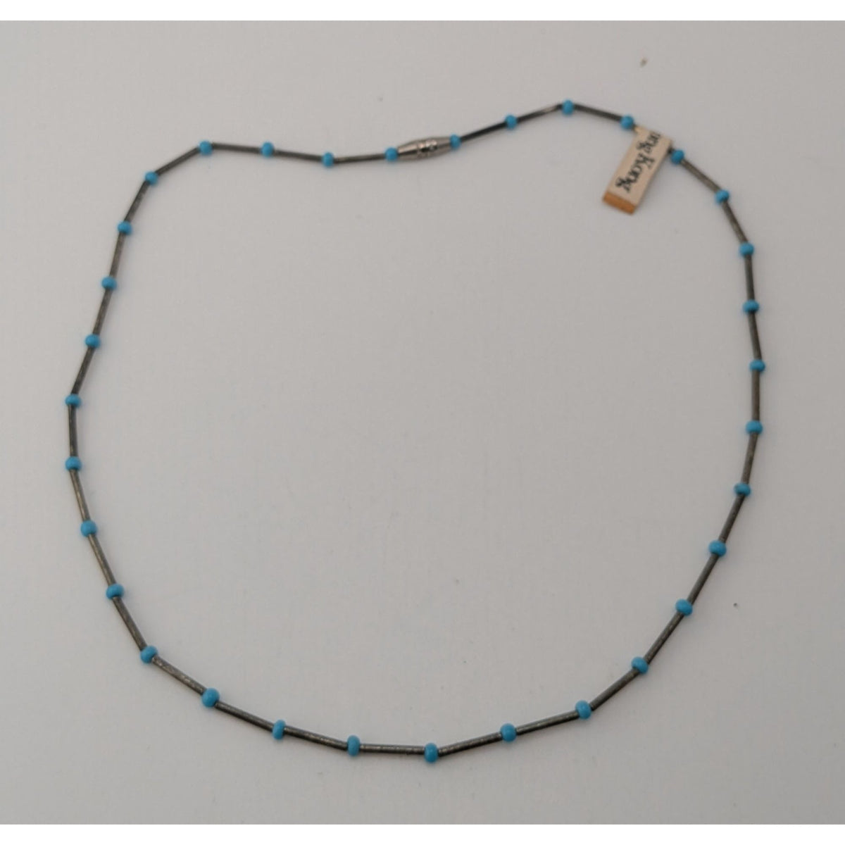 Vintage Minimalist Mod Blue Silver Beaded Necklace Hong Kong NWT