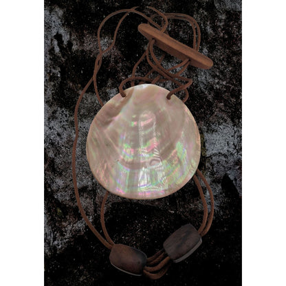 Boho Coastal Shell Wood Brown Satin Cord Pendant Necklace 22 Inch Like New