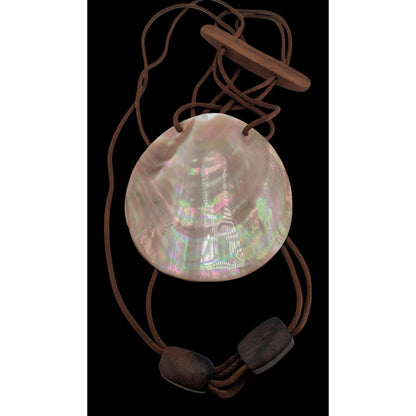 Boho Coastal Shell Wood Brown Satin Cord Pendant Necklace 22 Inch Like New