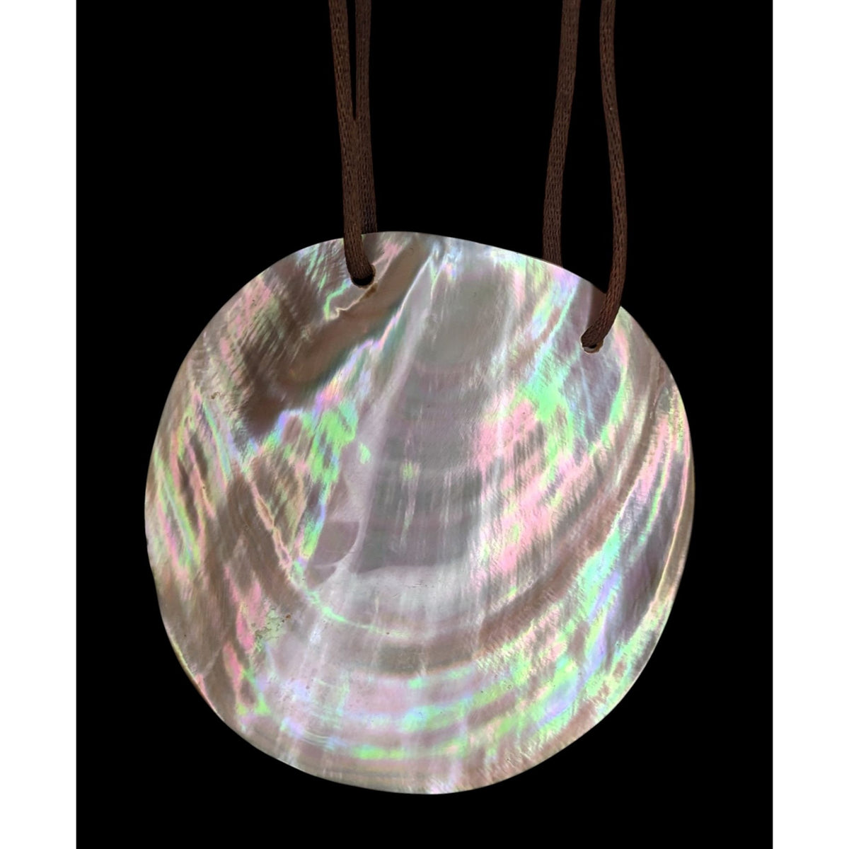 Boho Coastal Shell Wood Brown Satin Cord Pendant Necklace 22 Inch Like New