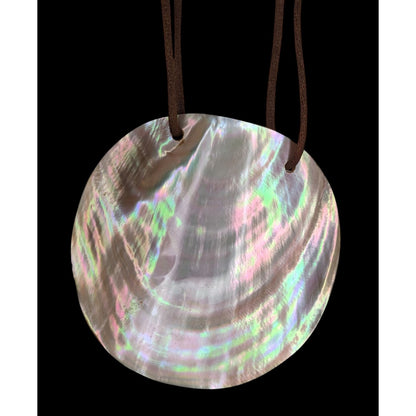 Boho Coastal Shell Wood Brown Satin Cord Pendant Necklace 22 Inch Like New