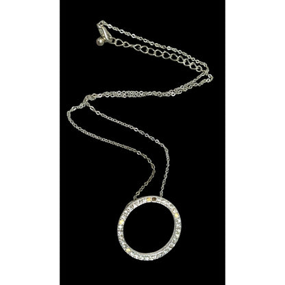 Geometric Glam Open Circle Rhinestone Pendant Necklace