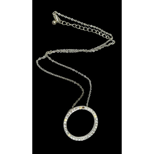Geometric Glam Open Circle Rhinestone Pendant Necklace