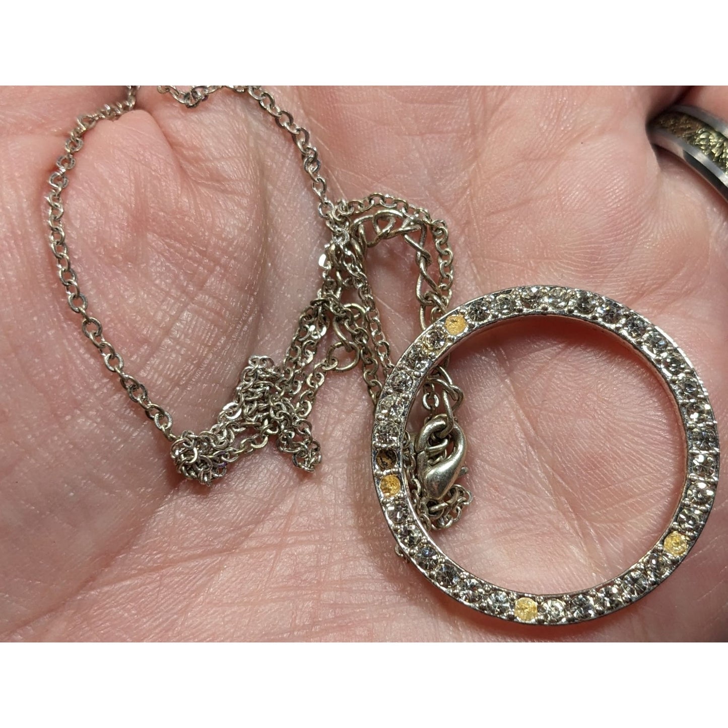 Geometric Glam Open Circle Rhinestone Pendant Necklace
