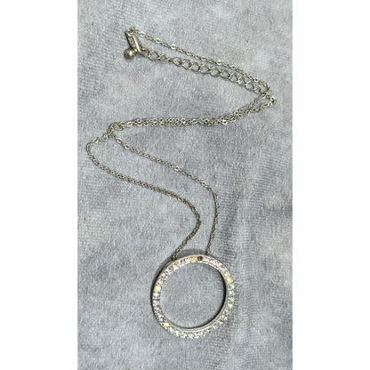 Geometric Glam Open Circle Rhinestone Pendant Necklace
