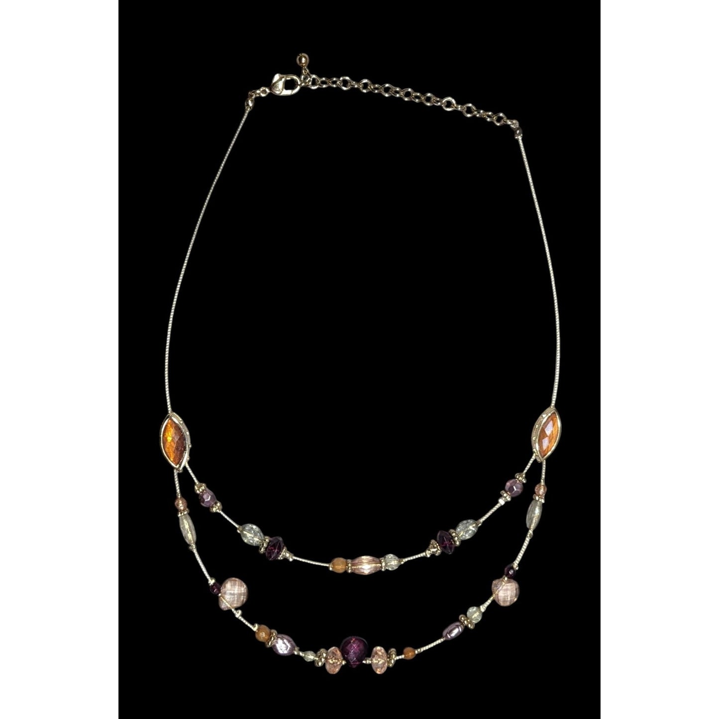 Whimsical Purple And Gold Tone Floating Multilayer Necklace