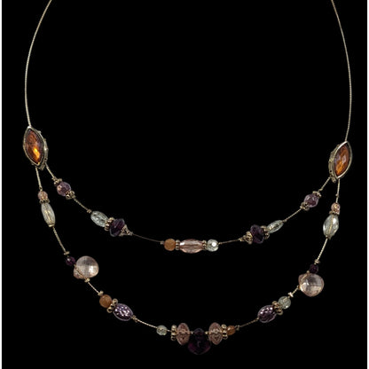 Whimsical Purple And Gold Tone Floating Multilayer Necklace