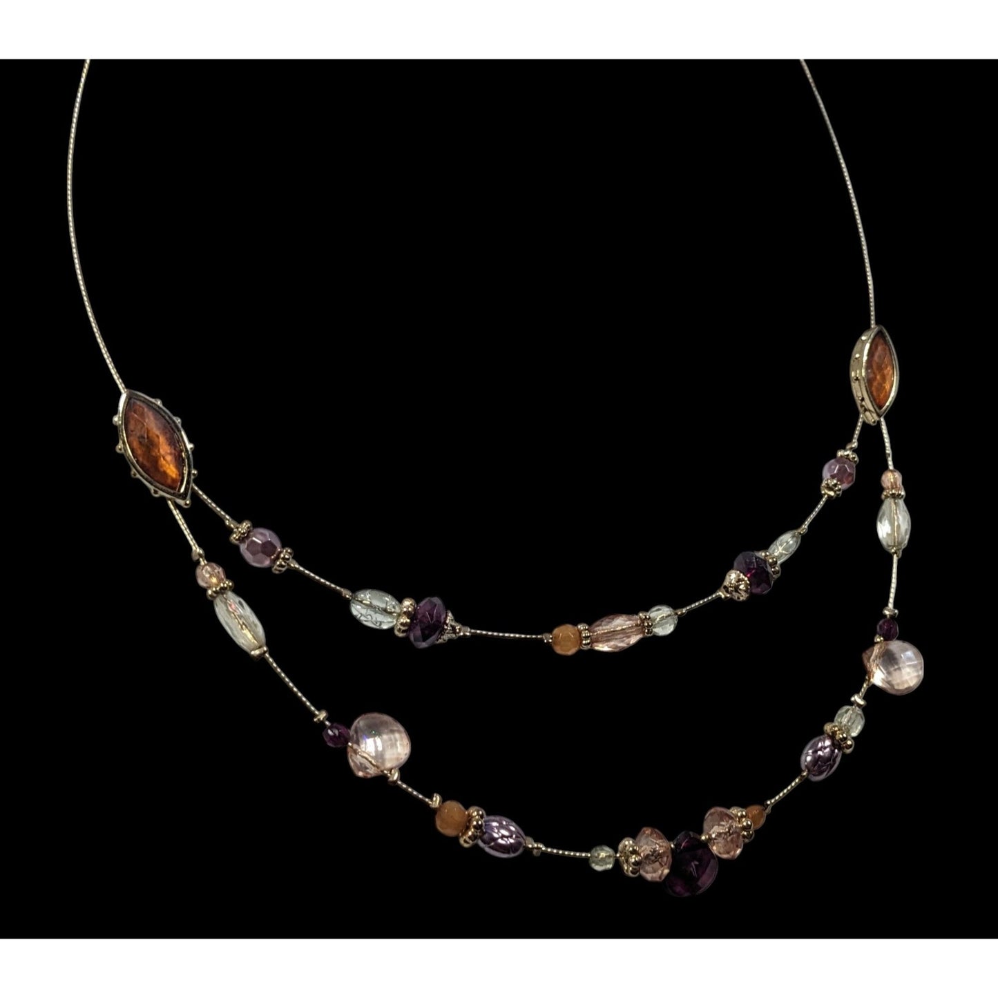 Whimsical Purple And Gold Tone Floating Multilayer Necklace