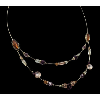 Whimsical Purple And Gold Tone Floating Multilayer Necklace