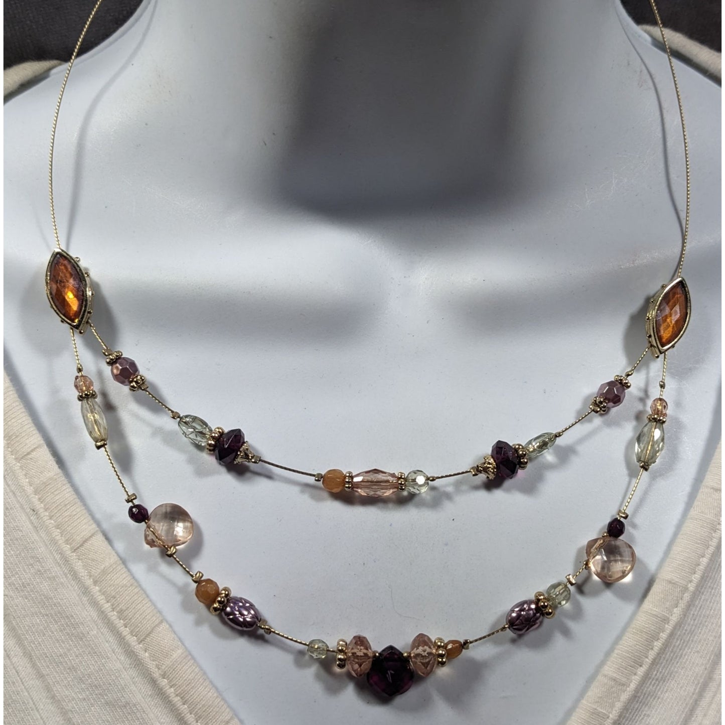 Whimsical Purple And Gold Tone Floating Multilayer Necklace