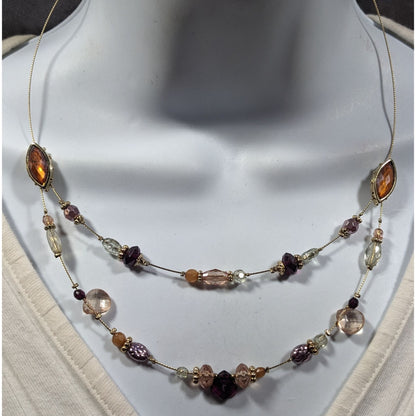 Whimsical Purple And Gold Tone Floating Multilayer Necklace
