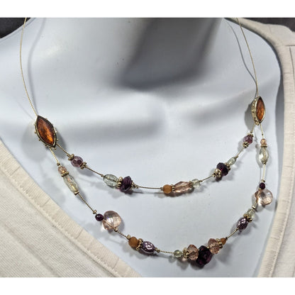Whimsical Purple And Gold Tone Floating Multilayer Necklace