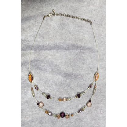 Whimsical Purple And Gold Tone Floating Multilayer Necklace