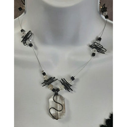 Handcrafted Abstract Black Wire & Clear Glass Crystal Necklace