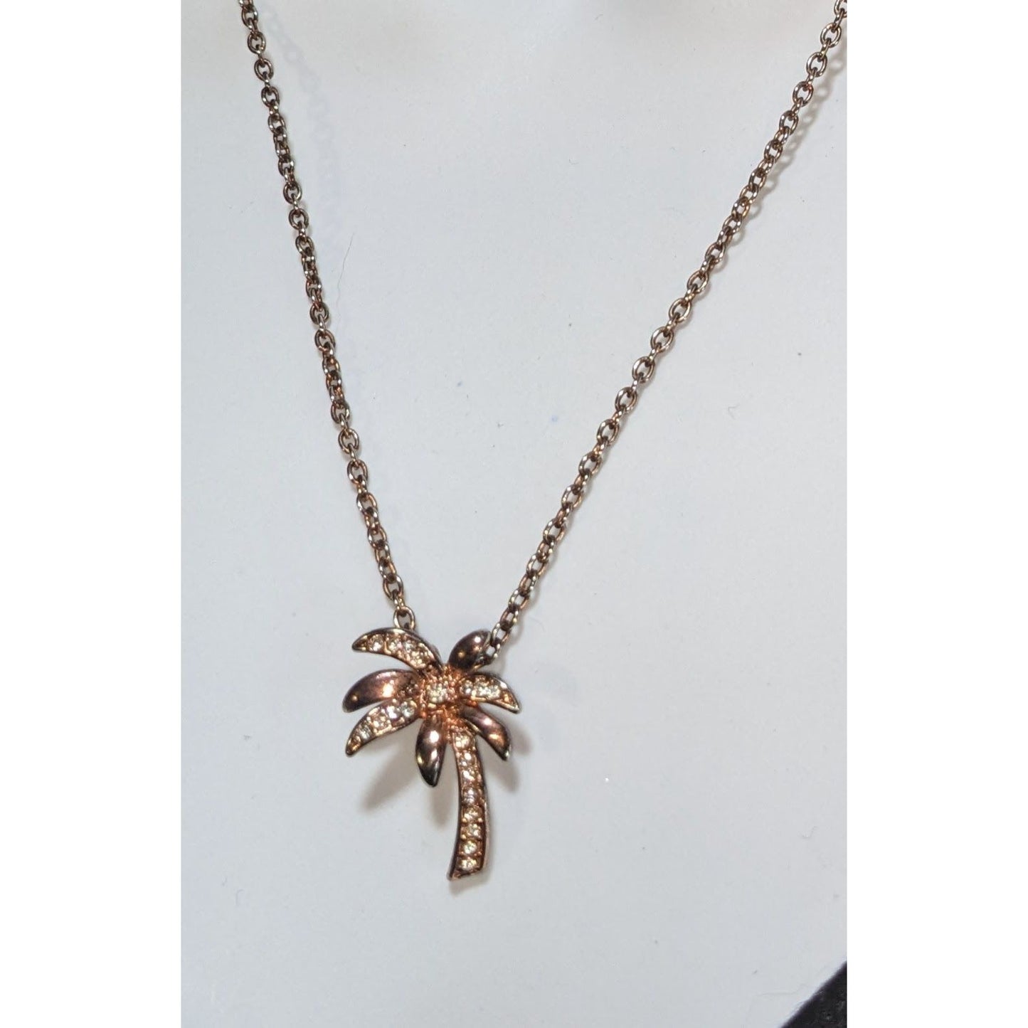 Y2K Beachcore Coastal Tropical Rose Gold Rhinestone Palm Tree Pendant Necklace