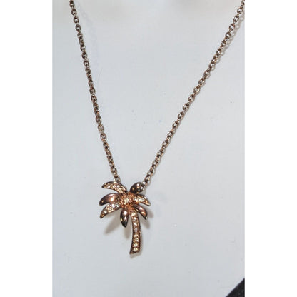 Y2K Beachcore Coastal Tropical Rose Gold Rhinestone Palm Tree Pendant Necklace