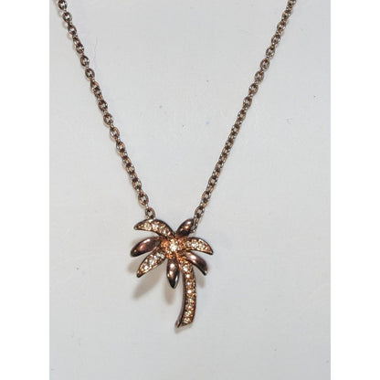 Y2K Beachcore Coastal Tropical Rose Gold Rhinestone Palm Tree Pendant Necklace