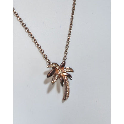 Y2K Beachcore Coastal Tropical Rose Gold Rhinestone Palm Tree Pendant Necklace