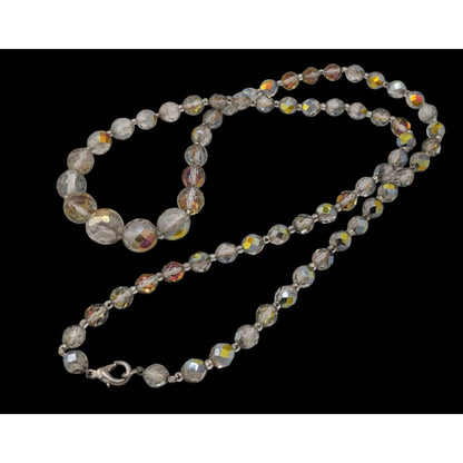 Vintage Aurora Borealis Faceted Crystal Bead Necklace