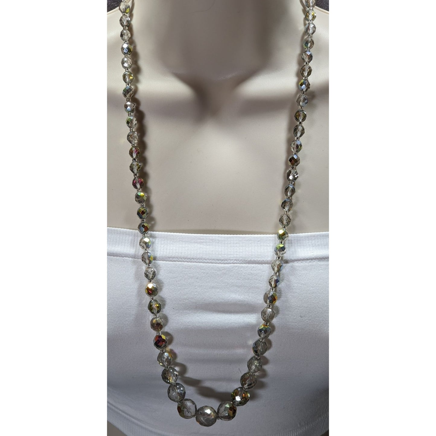 Vintage Aurora Borealis Faceted Crystal Bead Necklace