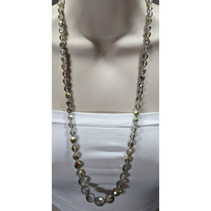 Vintage Aurora Borealis Faceted Crystal Bead Necklace