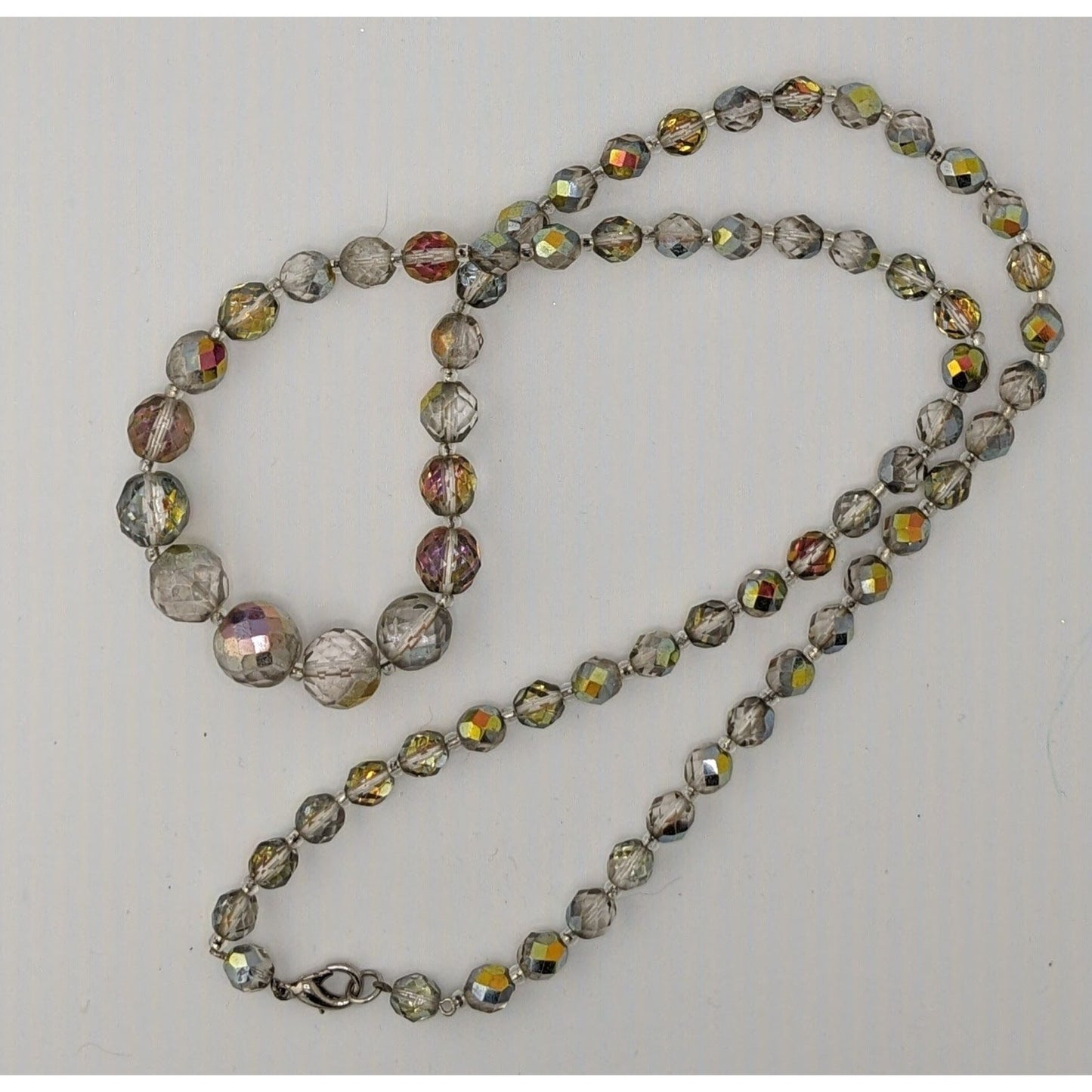 Vintage Aurora Borealis Faceted Crystal Bead Necklace