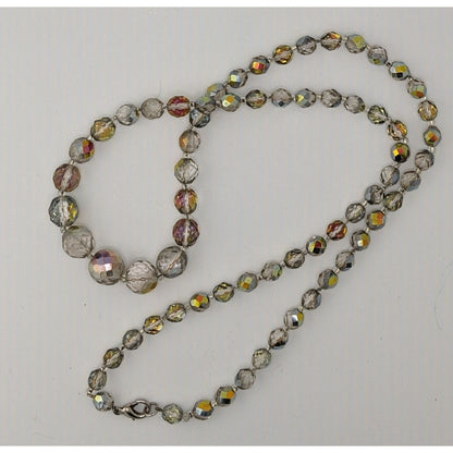 Vintage Aurora Borealis Faceted Crystal Bead Necklace