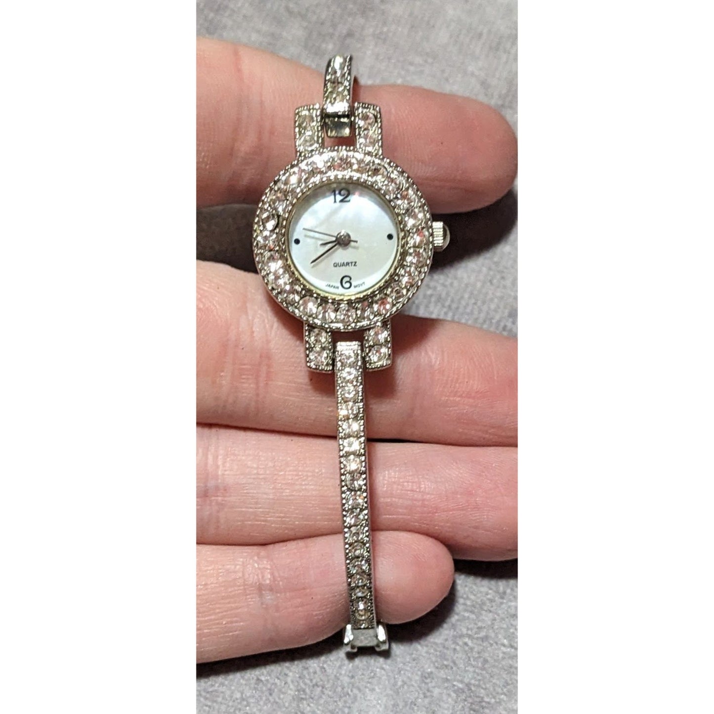 Vintage Glam Mother Of Pearl Rhinestone Bracelet Watch