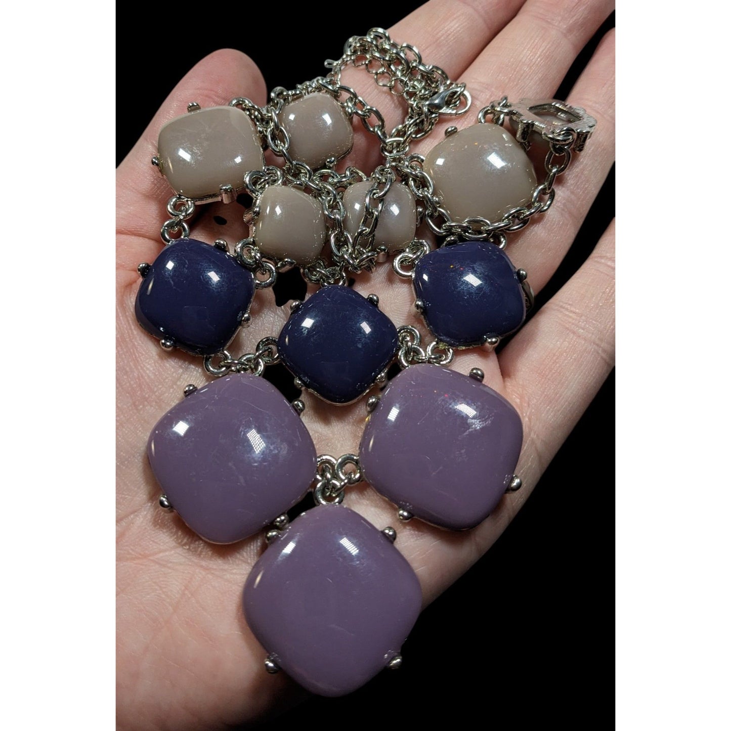 Y2K Purple Blue And Grey Pebble Bib Necklace