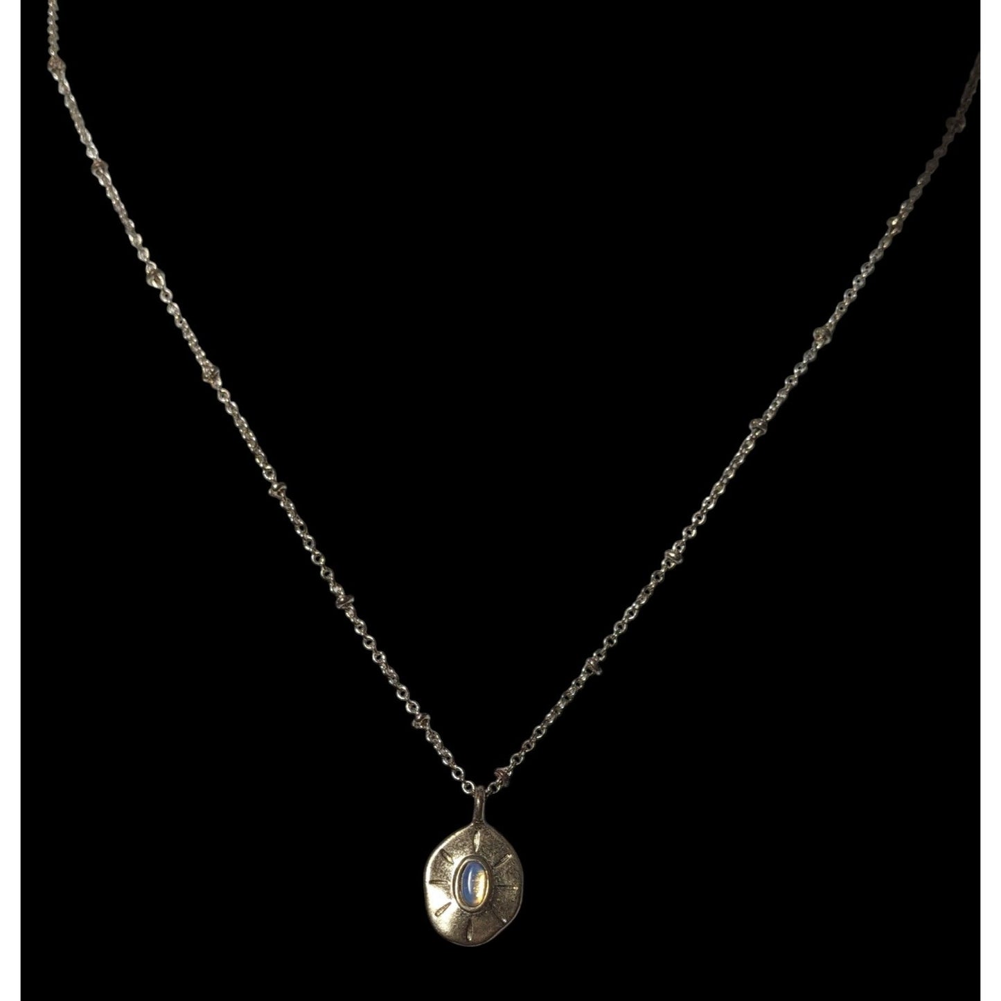 Minimalist Moonstone Silver Tone Pendant Necklace