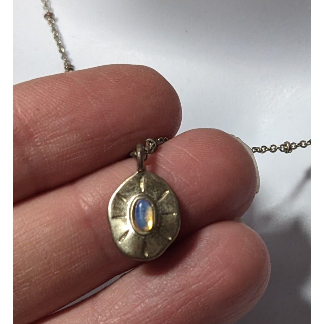 Minimalist Moonstone Silver Tone Pendant Necklace