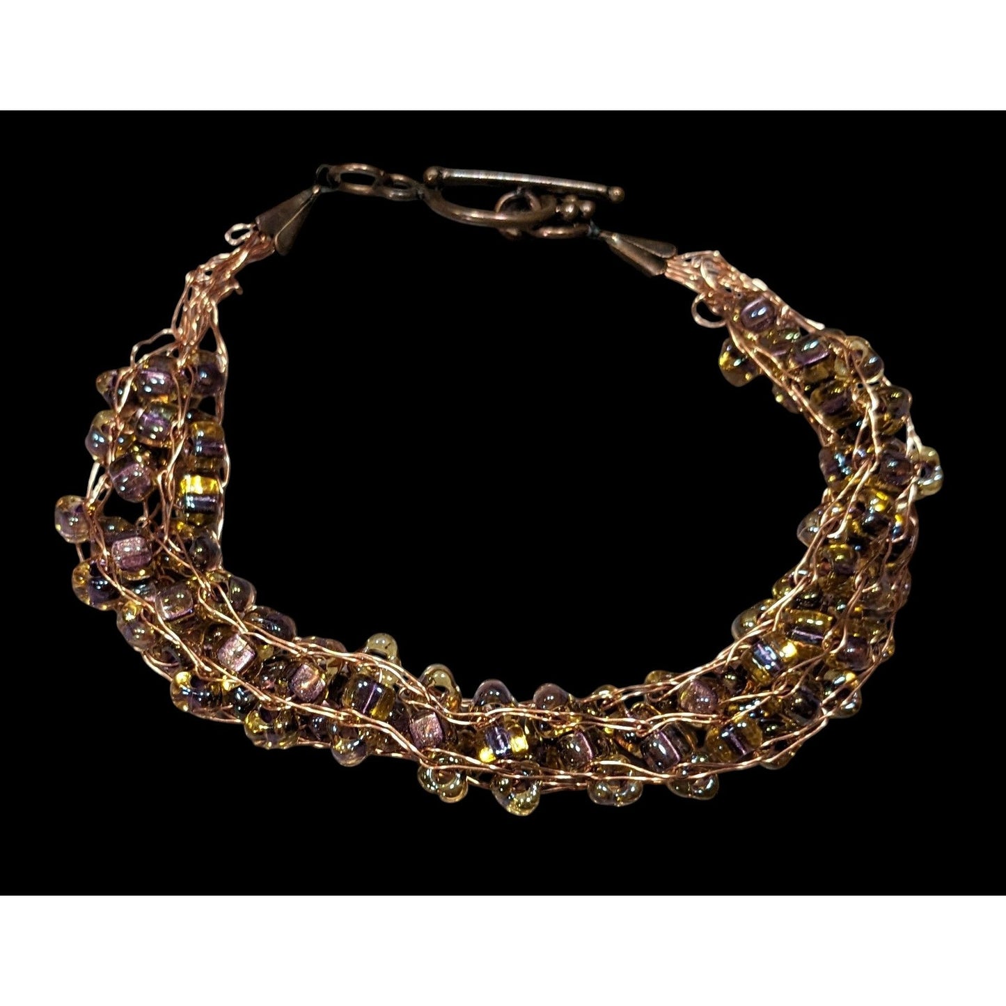 Handmade Whimsical Copper Wire And Glass Beaded Bracelet