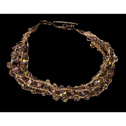 Handmade Whimsical Copper Wire And Glass Beaded Bracelet