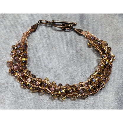 Handmade Whimsical Copper Wire And Glass Beaded Bracelet