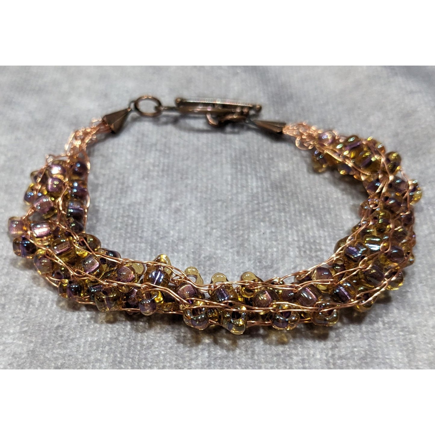 Handmade Whimsical Copper Wire And Glass Beaded Bracelet