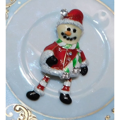 Vintage Articulated Snowman Glitter Brooch
