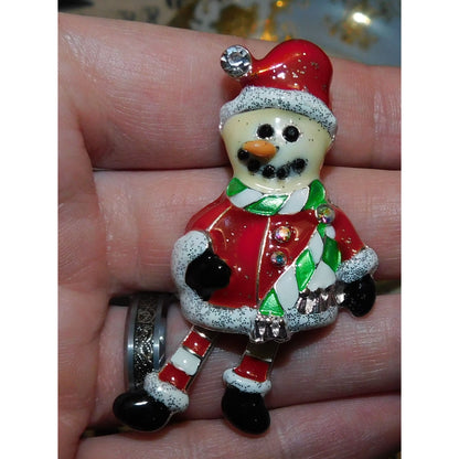 Vintage Articulated Snowman Glitter Brooch
