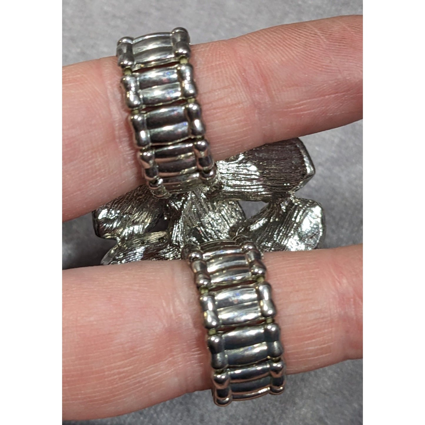 Fairycore Aurora Borealis Floral Double Finger Silver Tone Stretch Ring