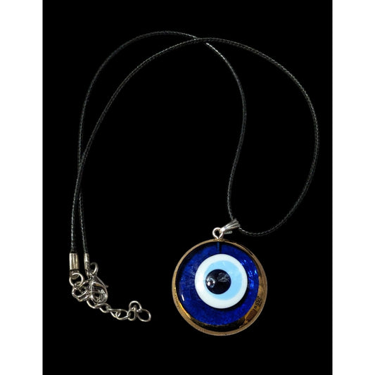 Glass Evil Eye Blue And Gold Pendant Necklace