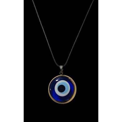 Glass Evil Eye Blue And Gold Pendant Necklace