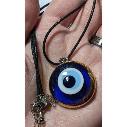 Glass Evil Eye Blue And Gold Pendant Necklace